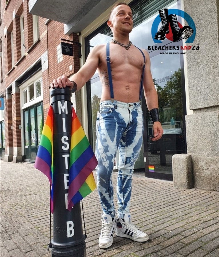 Super Skinny Fit Stretch-Denim Bleachers blau mit durchgehendem Reißverschluss hinten