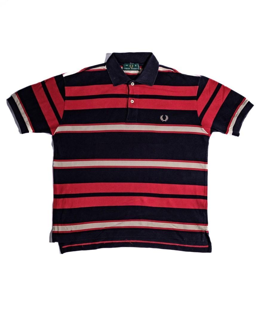 🔥 Fred Perry contrast stripe polo shirt navy blue S