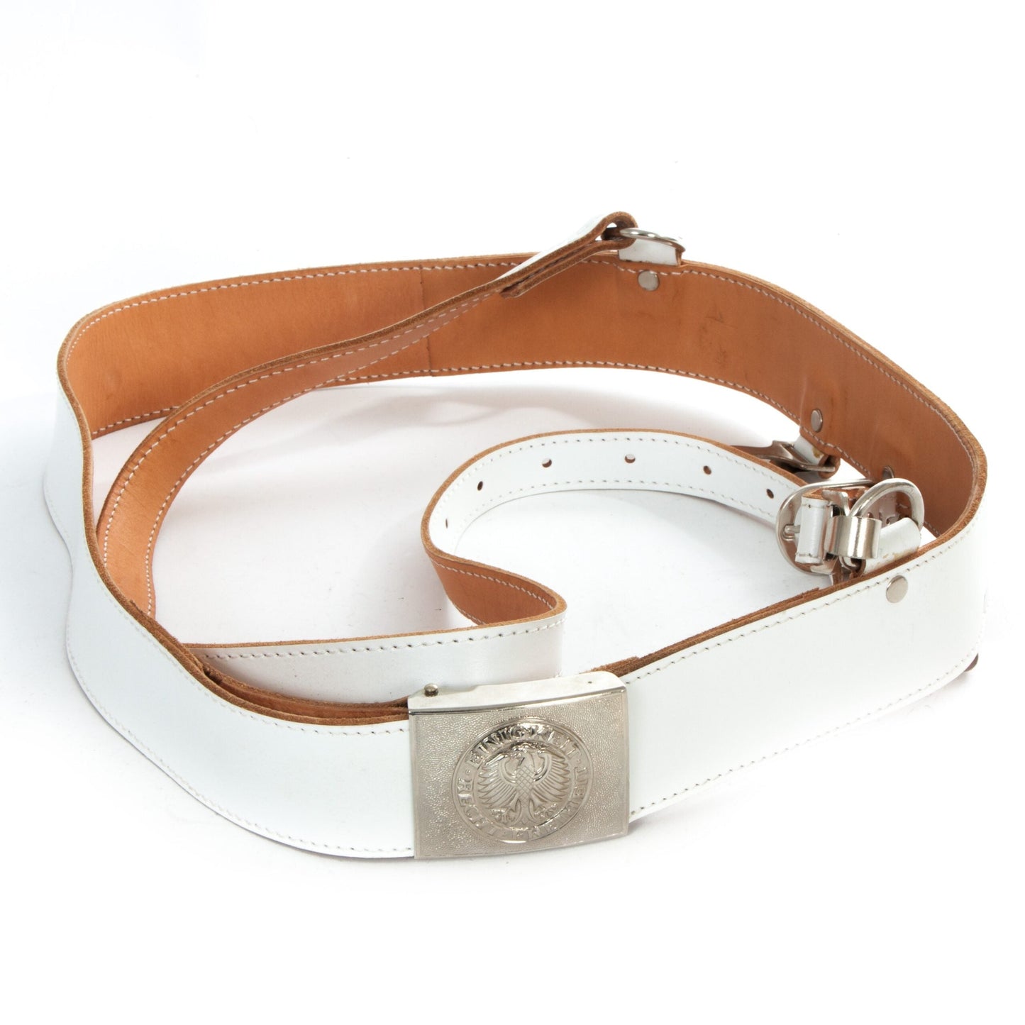 Ceinture en cuir blanc BUNDESWEHR de la marine allemande et boucle aigle