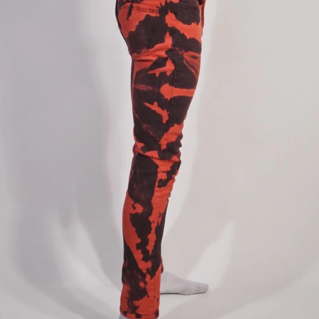 Skinny fit stretch denim bleachers, Red with back/full zip