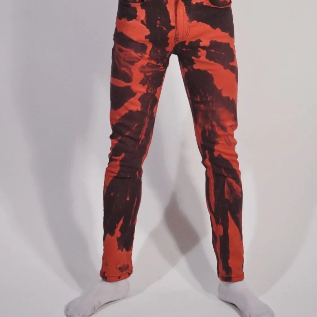 Skinny fit stretch denim bleachers, Red with back/full zip