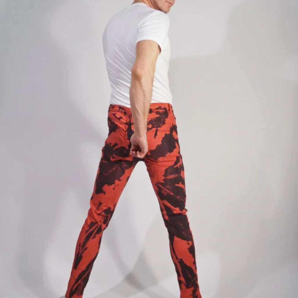 Skinny fit stretch denim bleachers, Red with back/full zip