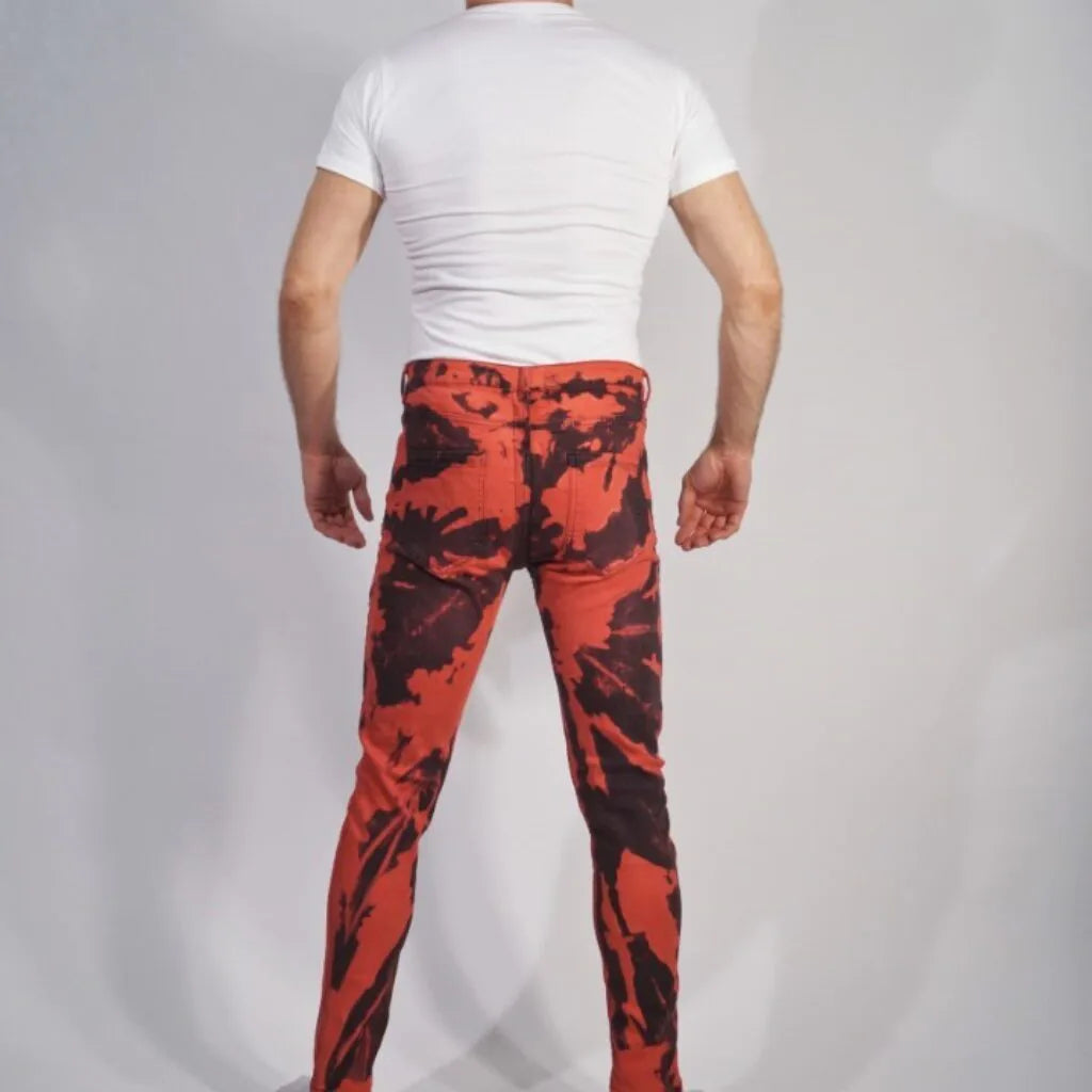 Skinny fit stretch denim bleachers, Red with back/full zip