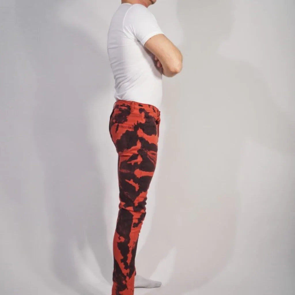 Skinny fit stretch denim bleachers, Red with back/full zip