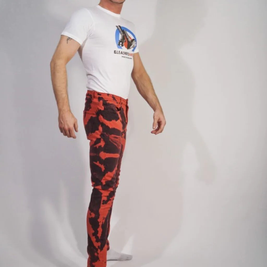 Skinny fit stretch denim bleachers, Red with back/full zip