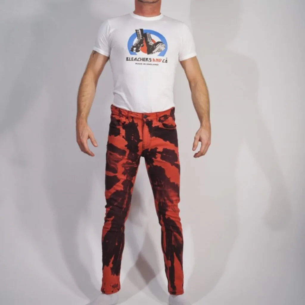 Skinny fit stretch denim bleachers, Red with back/full zip