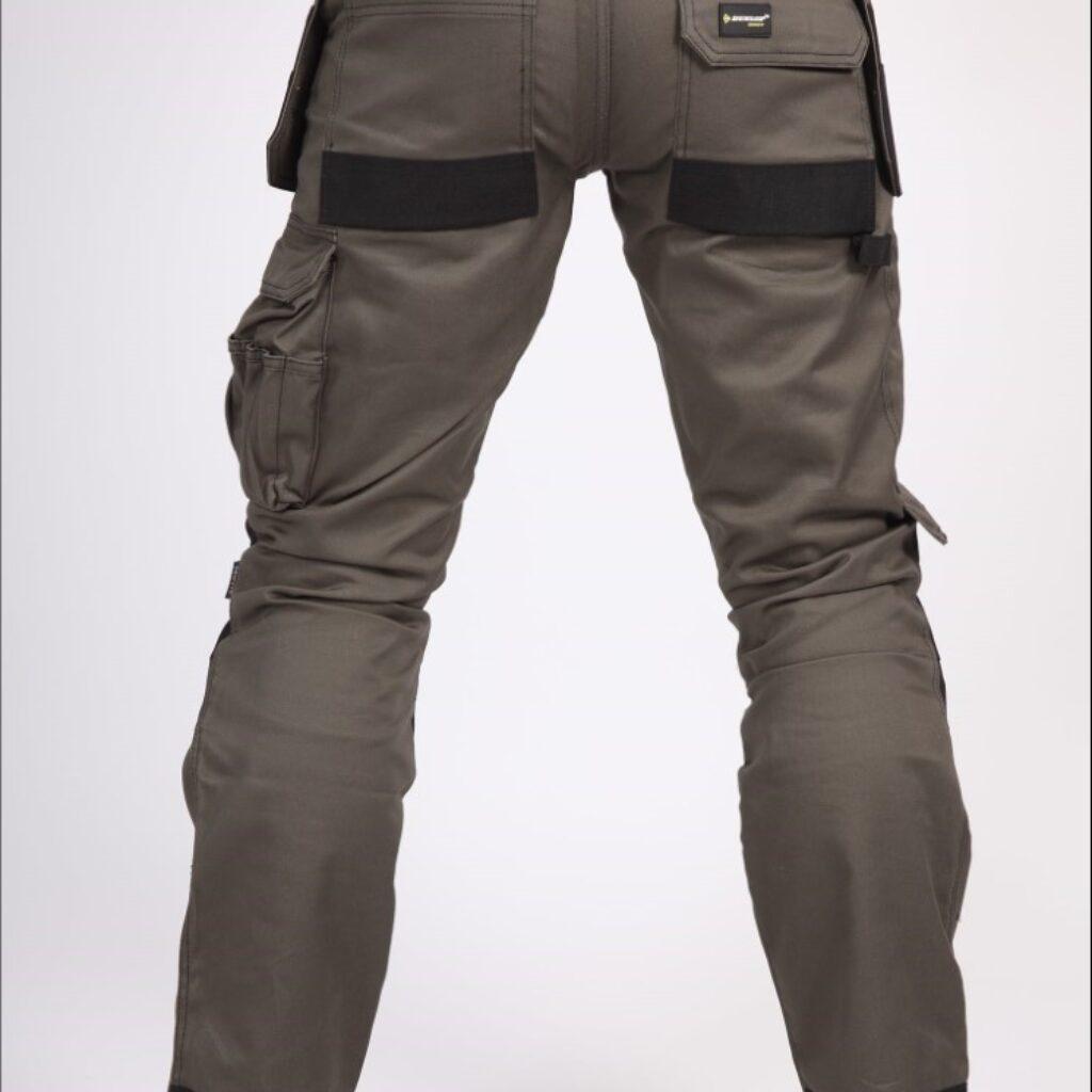 Dunlop Baustellenhose - Armeegrün/Schwarz mit Rückseite und durchgehendem Reißverschluss