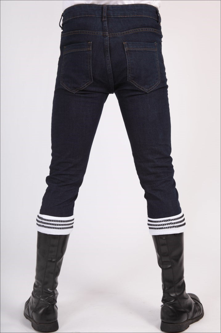 Skinny fit stretch denim jeans dark blue with back/full zip