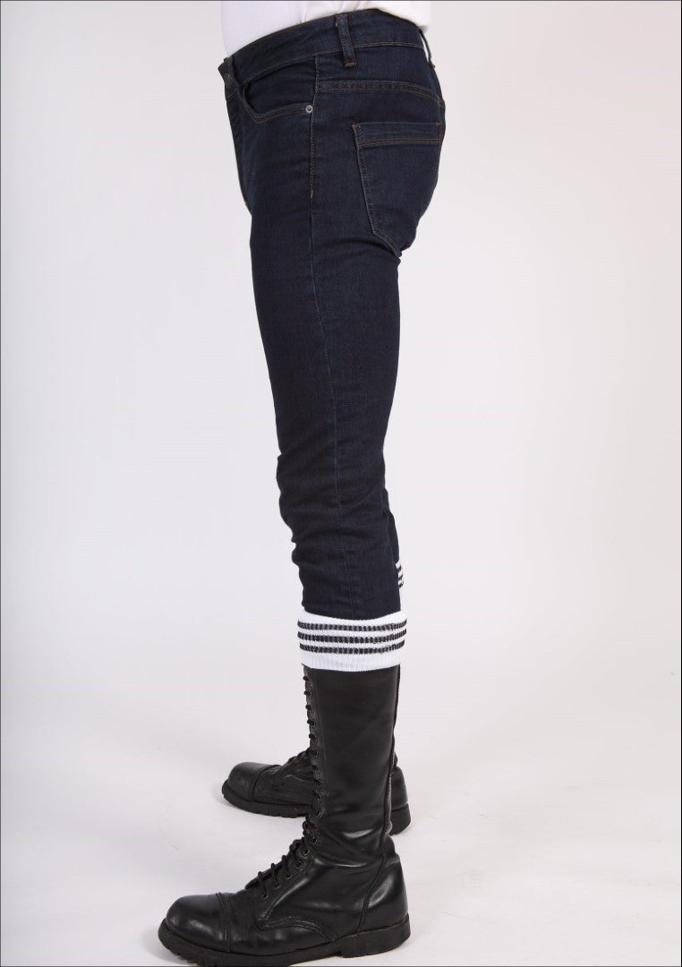 Skinny fit stretch denim jeans dark blue with back/full zip