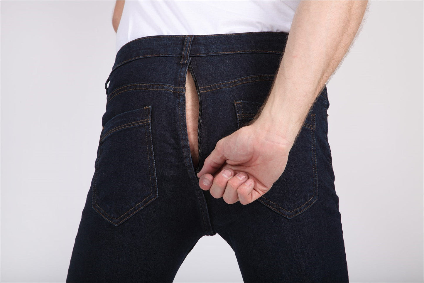 Skinny fit stretch denim jeans dark blue with back/full zip