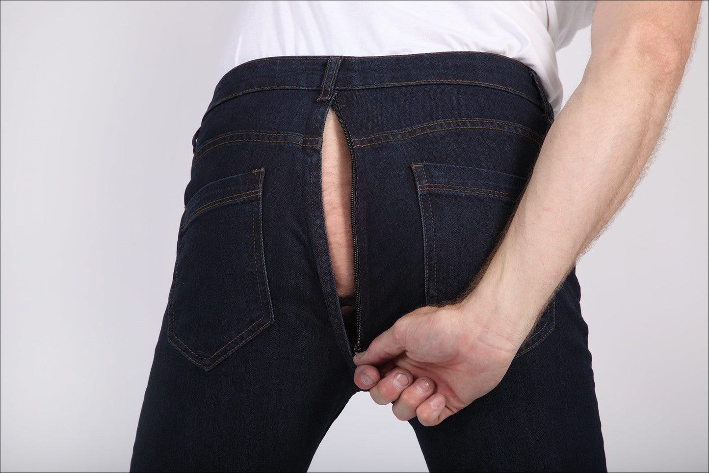 Skinny fit stretch denim jeans dark blue with back/full zip