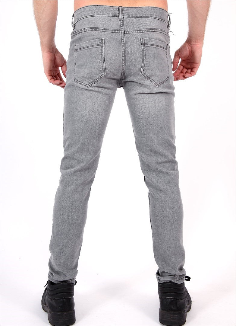 Skinny Fit Jeans aus Stretch-Denim in Grau mit durchgehendem Reißverschluss auf der Rückseite