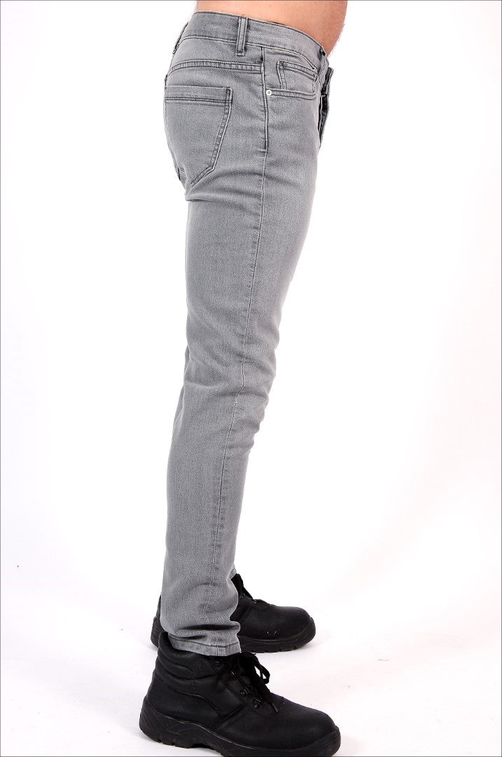 Skinny Fit Jeans aus Stretch-Denim in Grau mit durchgehendem Reißverschluss auf der Rückseite
