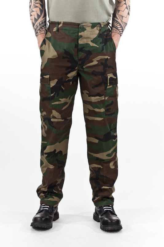Combat trousers woodland camouflage with back/full zip