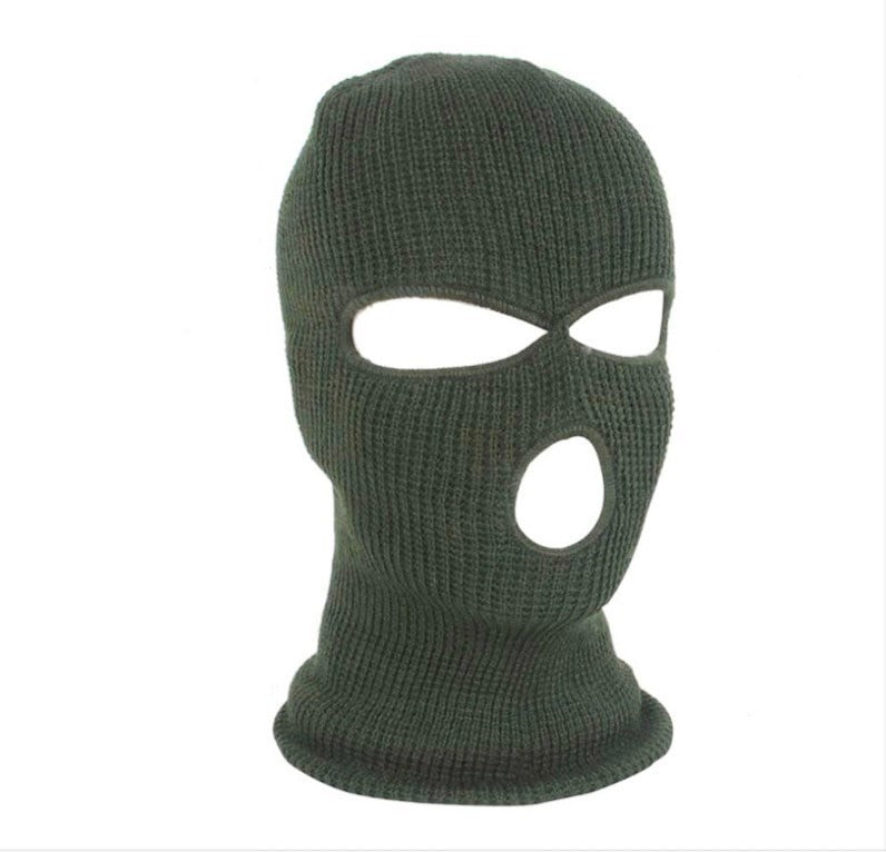 Cagoule tricotée 3 trous noir &amp; vert armée
