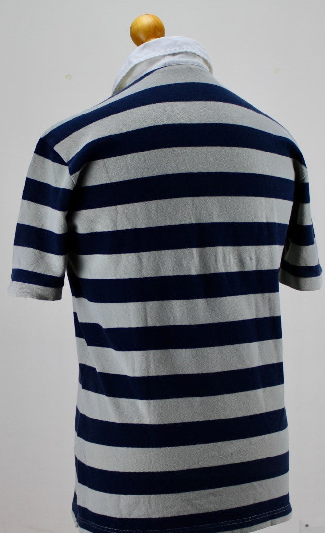 🔥 Fred Perry Polo Shirt Grey White Blue Lines Medium